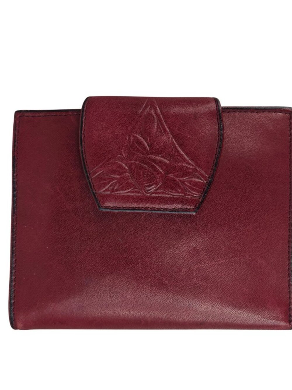 Vintage Rolfs Genuine Leather Bi-Fold Wallet Coin Pouch Oxblood Floral Embossed